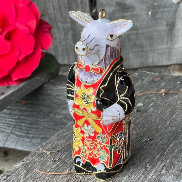 VINTAGE Cloisonne enamel pig figurine ornament|5” tall - Picture 6 of 10